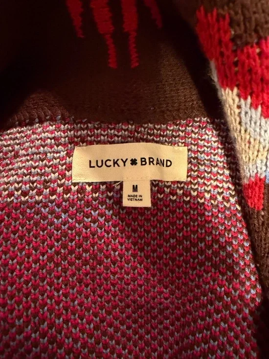 Lucky Brand Southwestern Aztec Geometric Pattern Open Front Sweater Shawl Collar - Picture 8 of 9